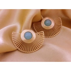 Golden Sky Blue Chalcedony Ear Jackets 